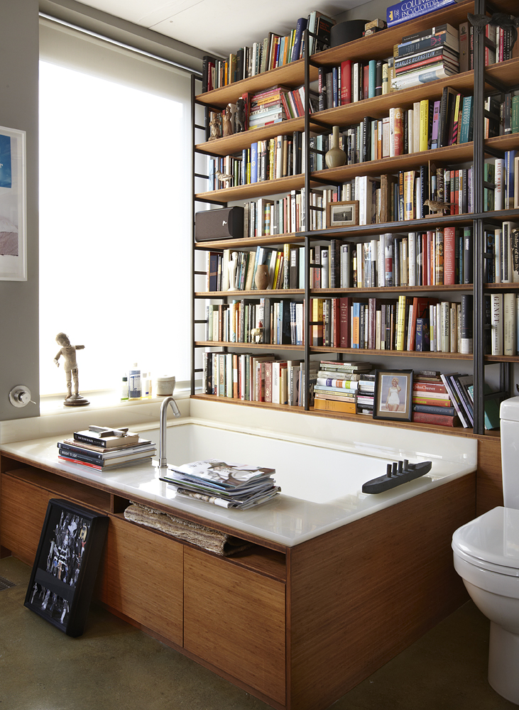 Bathroom Design Ideas for Bookloverswith large library and tub